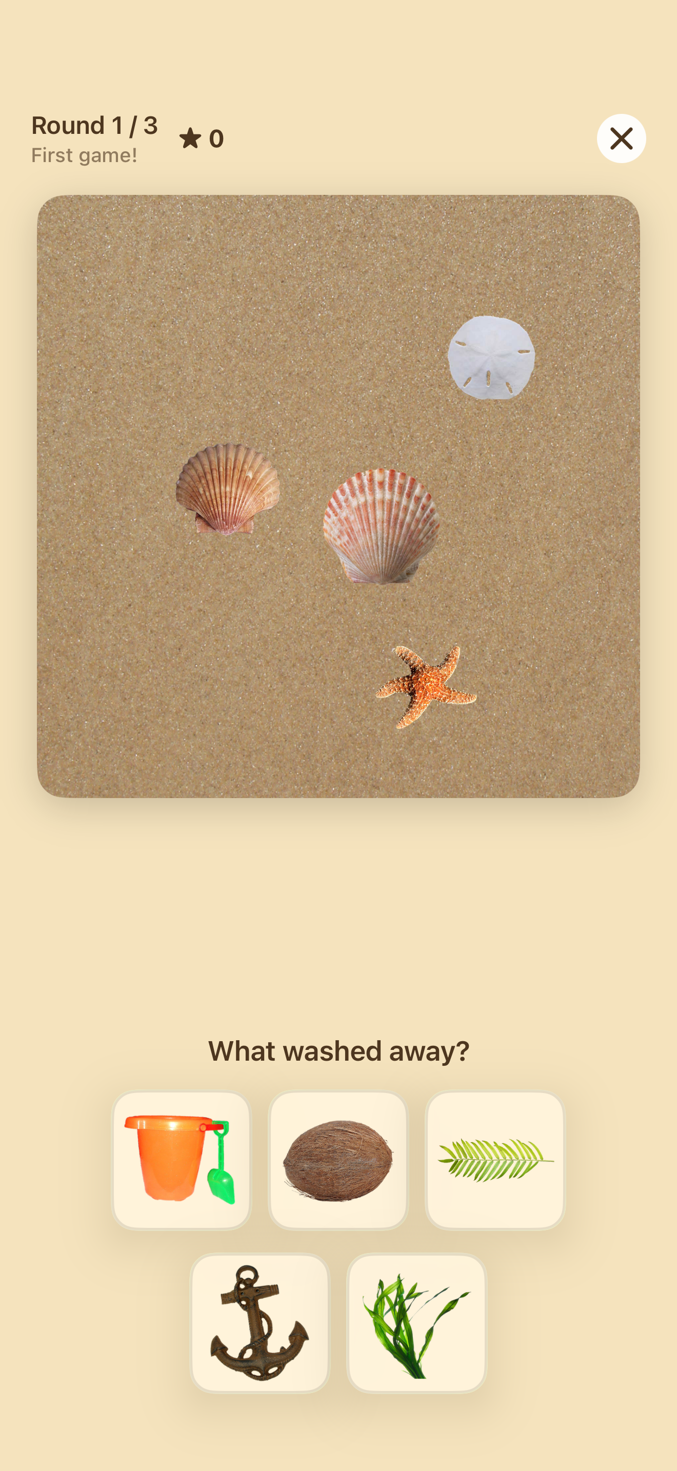 Sandbox Doodle iOS app — What Washed Away memory mini-game